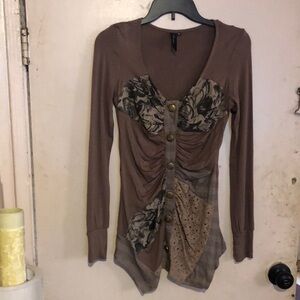 Stylish Women's Brown Top with Floral Accents